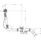 Schema eines Rohrsystems für eine Wannenarmatur, inklusive Abfluss- und Überlaufgarnitur, dargestellt in technischer Zeichnung von Hansgrohe.